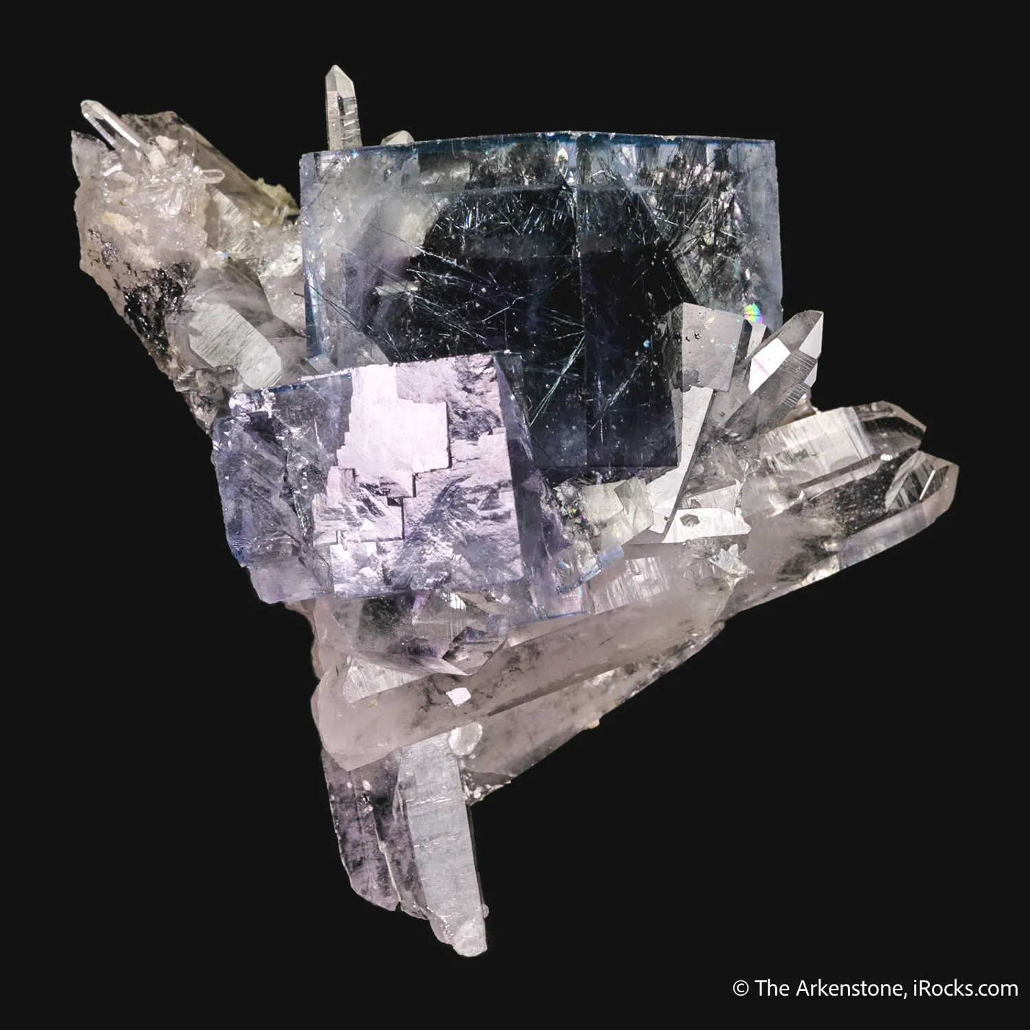 Fluorite included with Bismuthinite on Quartz - image 4