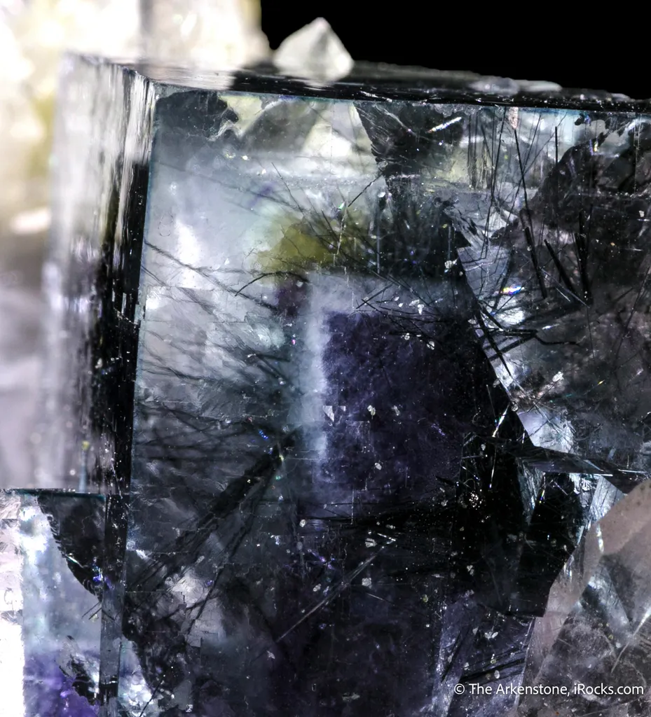 Fluorite included with Bismuthinite on Quartz - image 7