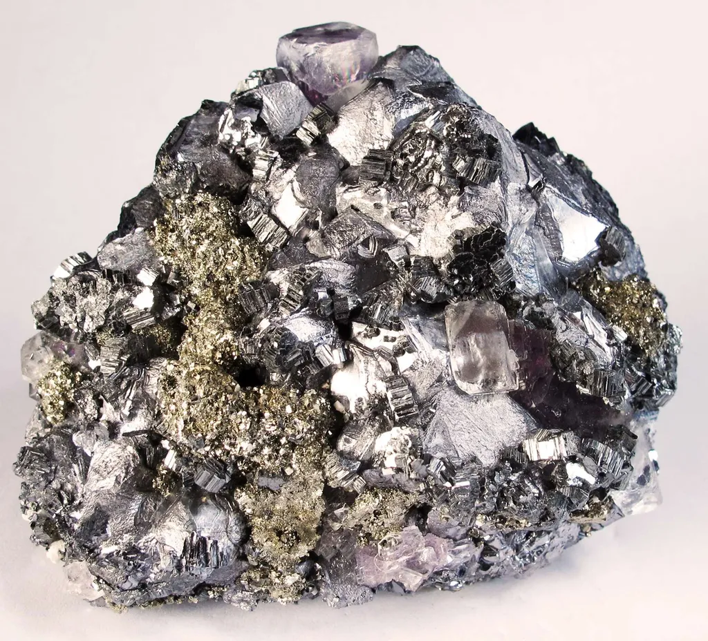 Fluorite on Galena With Bournonite and Pyrite image
