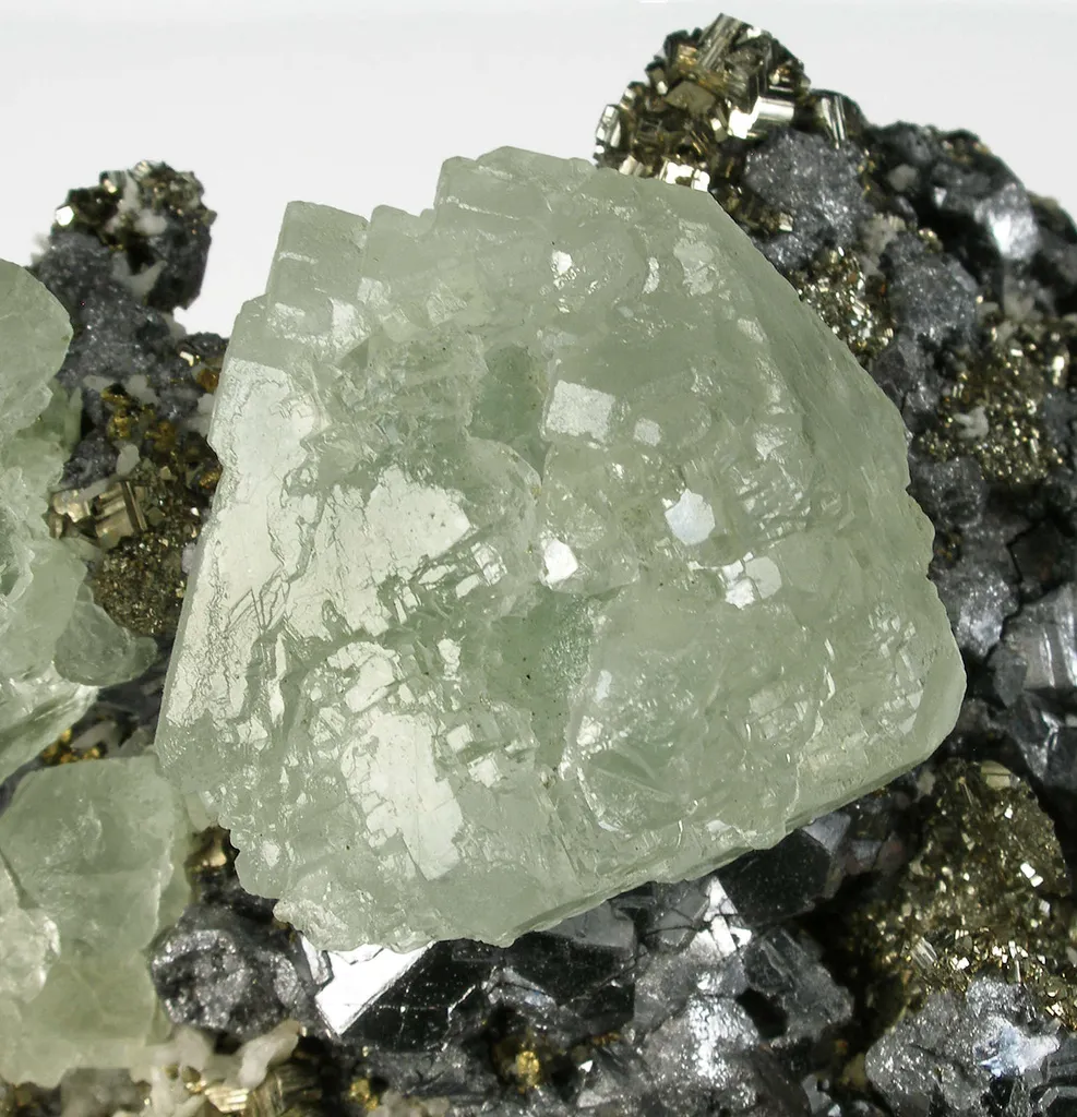 Fluorite on Galena With Pyrite Ps Pyrrhotite - image 2