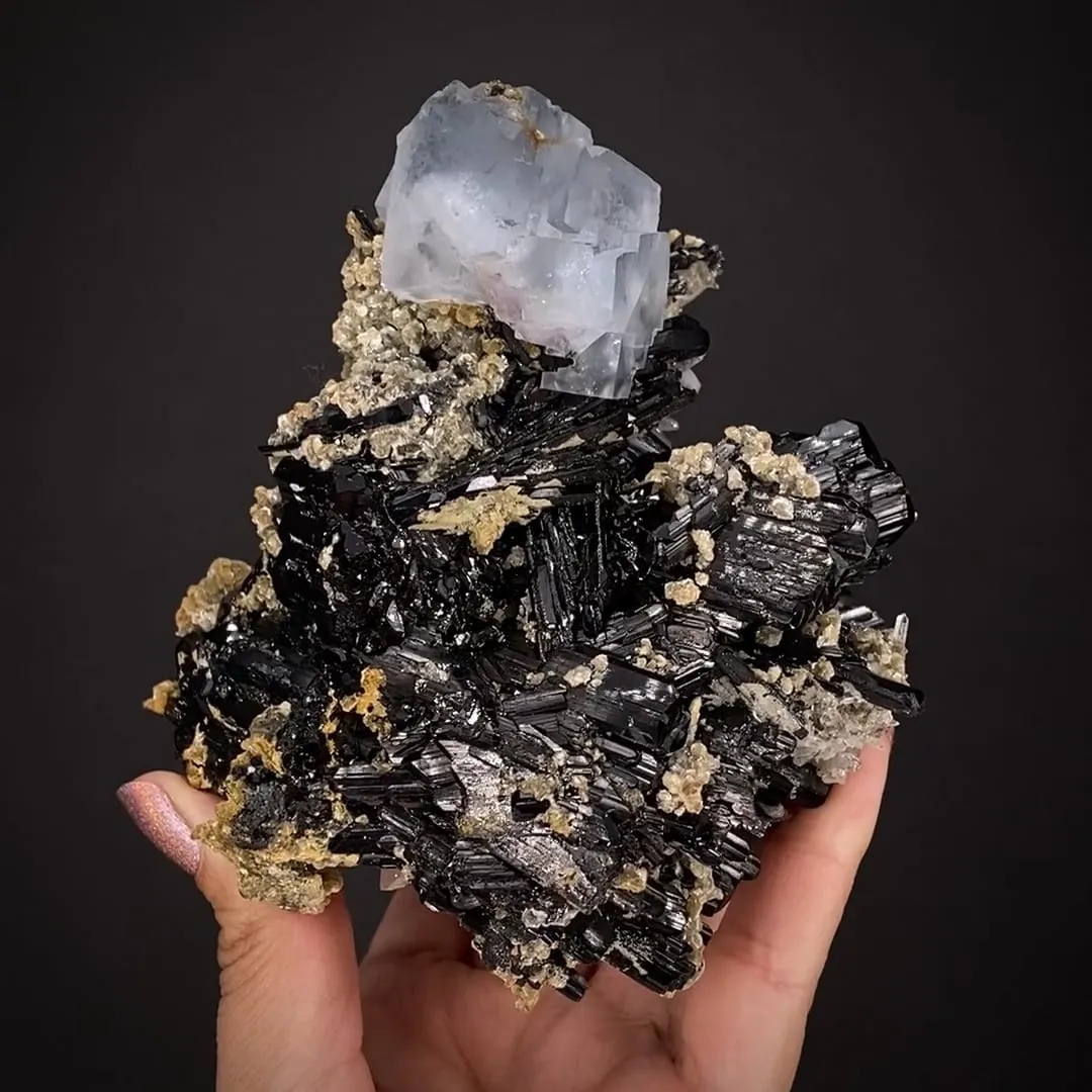 Fluorite on Hubnerite and Quartz - image 1