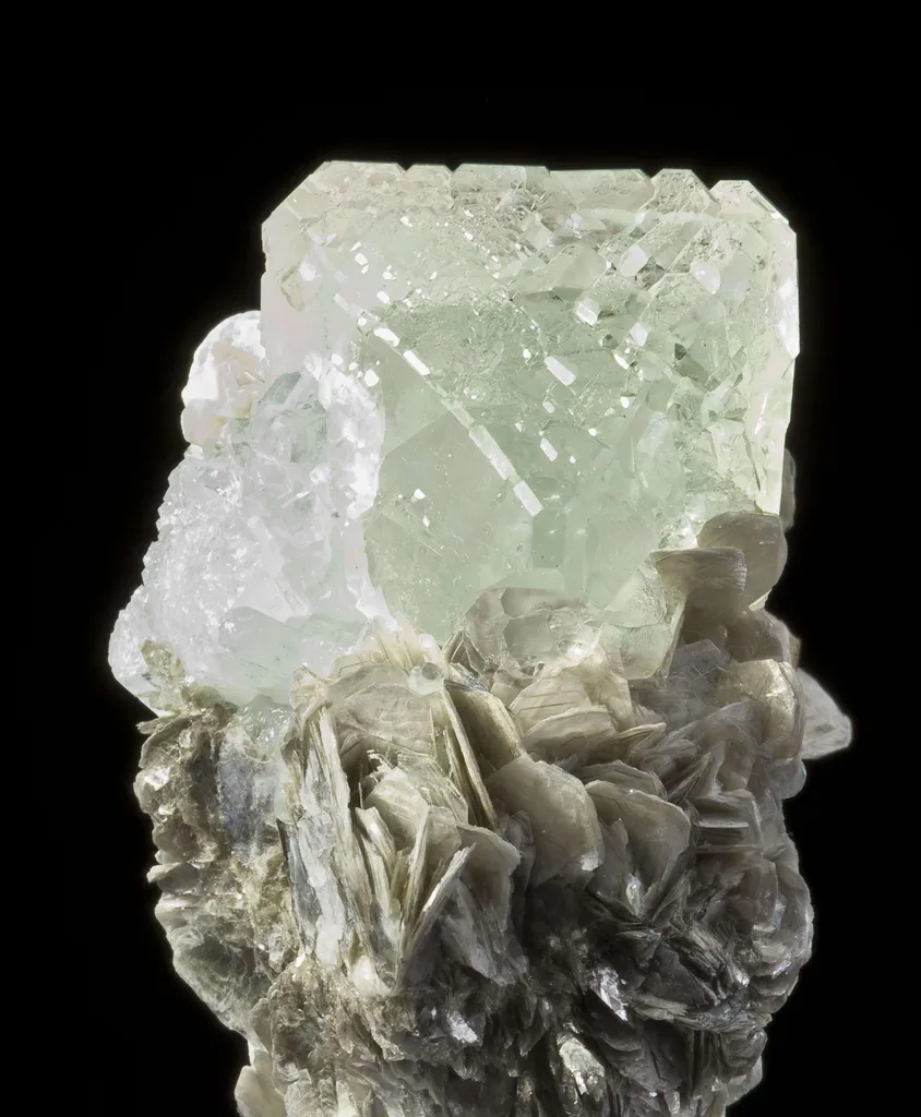 Fluorite on Muscovite With Aquamarine image