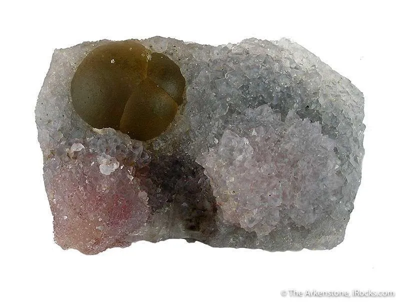 Fluorite on Quartz W/Hematite Over Apophyllite image