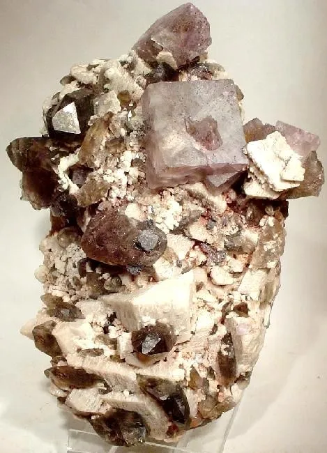 Fluorite, Quartz (Var: Smoky Quartz), Microcline image