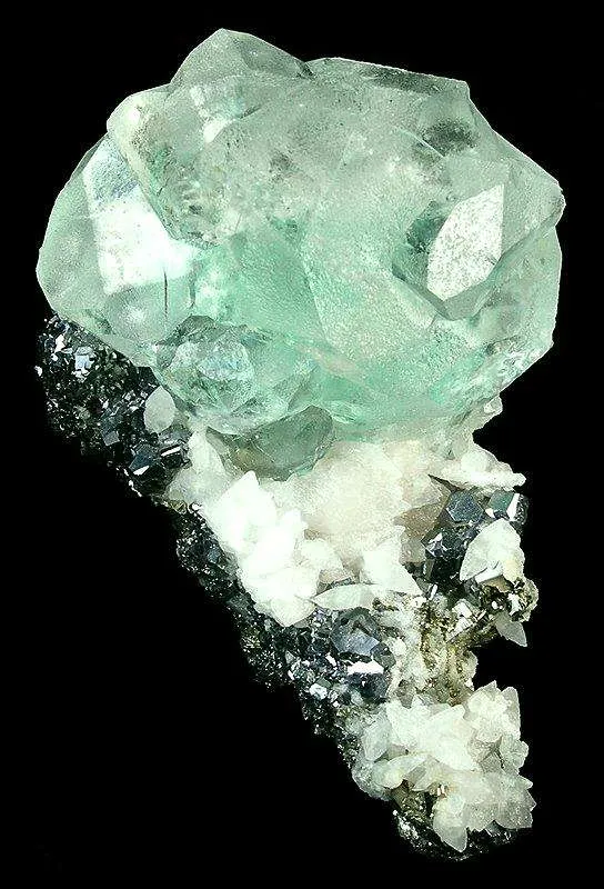 Fluorite (Spinel-Twinned) With Galena and Calcite image