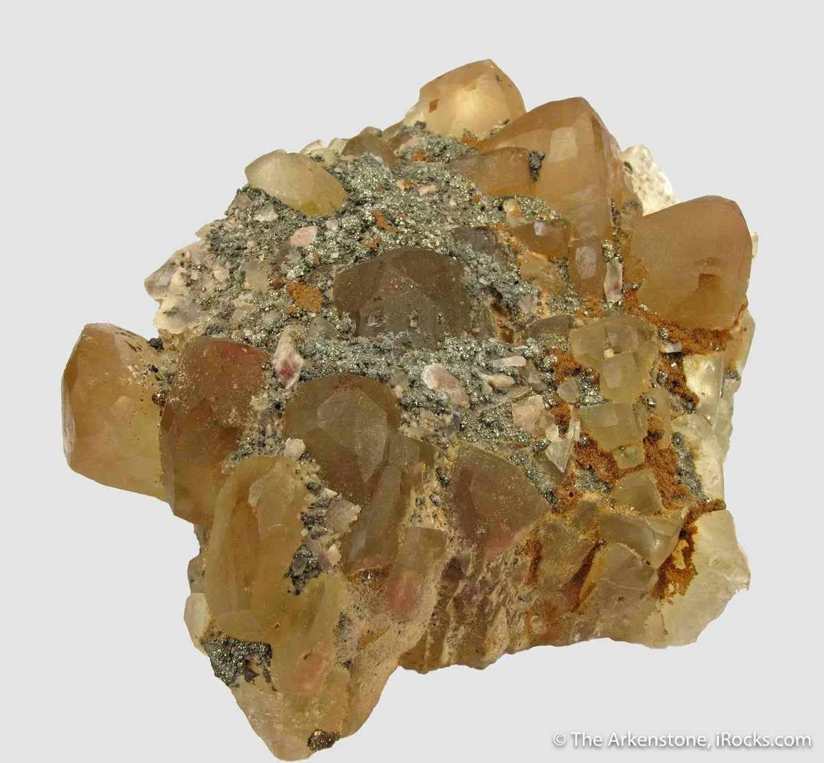 Fluorite (twinned) included by Cinnabar, with Pyrite - illustrated - image 3