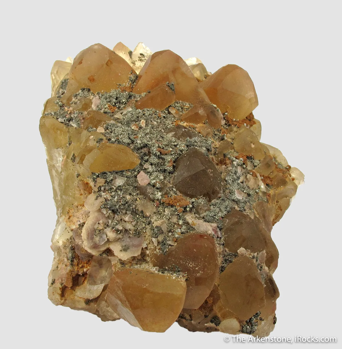 Fluorite (twinned) included by Cinnabar, with Pyrite - illustrated - image 2