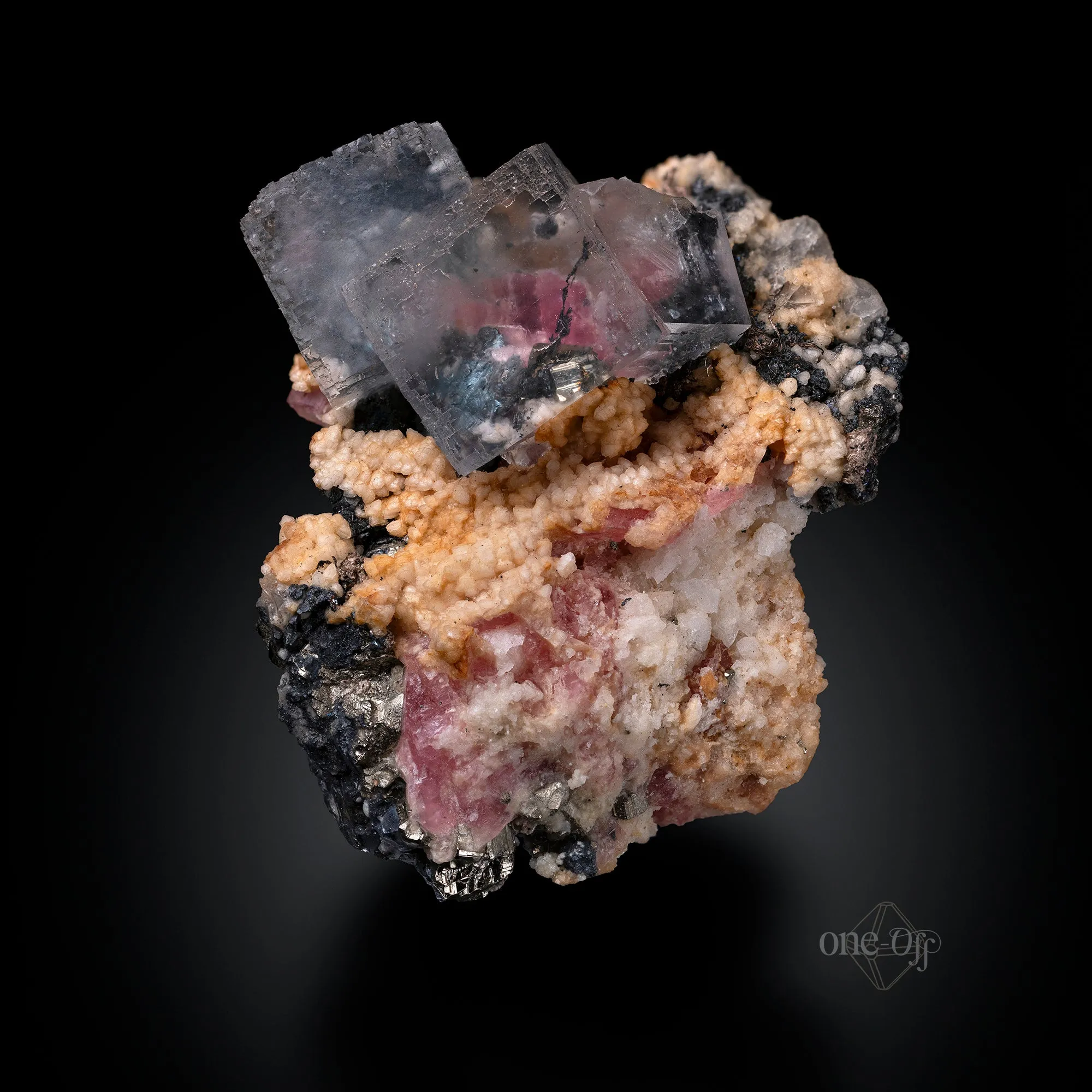 Fluorite w/ Rhodochrosite, Silver & Chalcopyrite - image 1