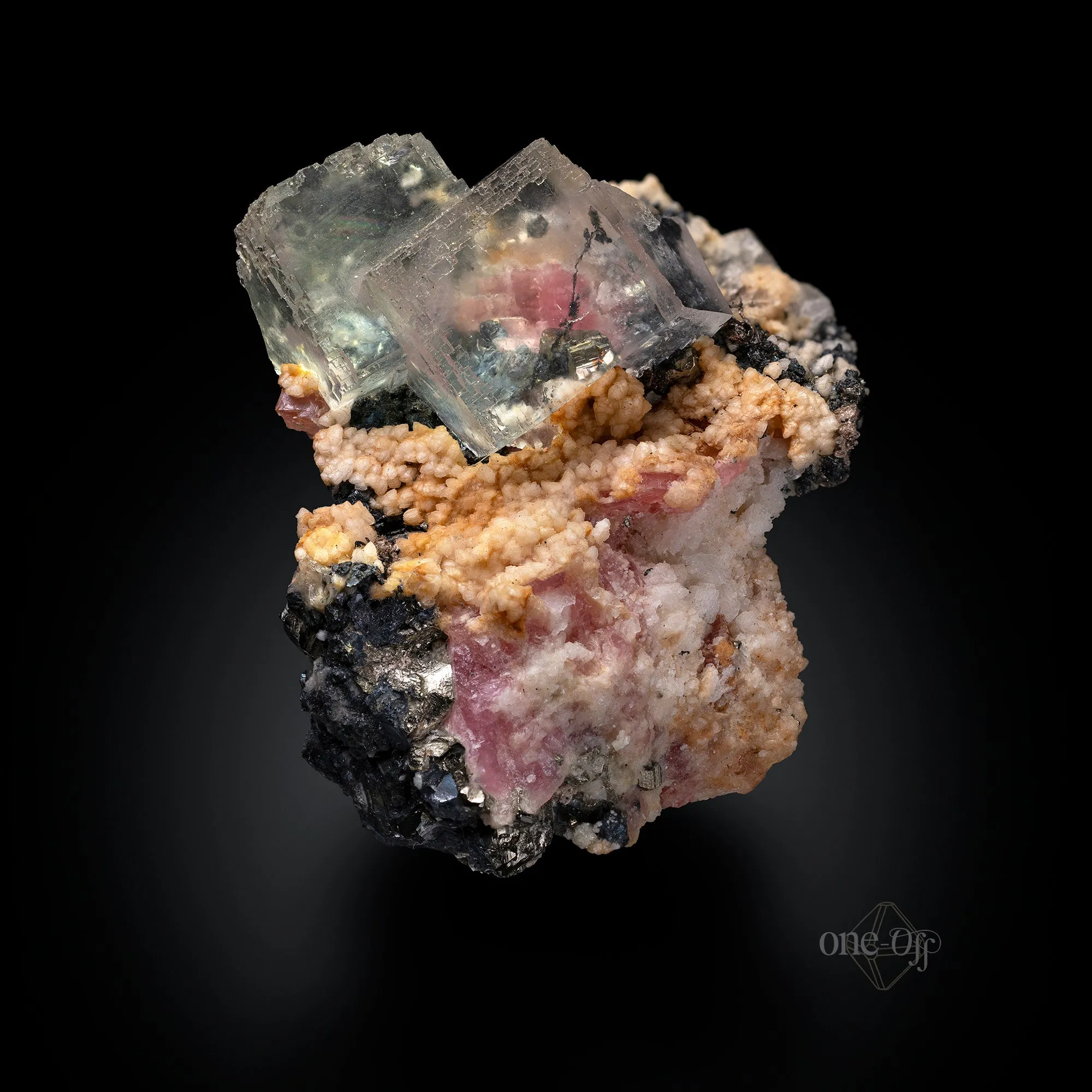 Fluorite w/ Rhodochrosite, Silver & Chalcopyrite - image 5