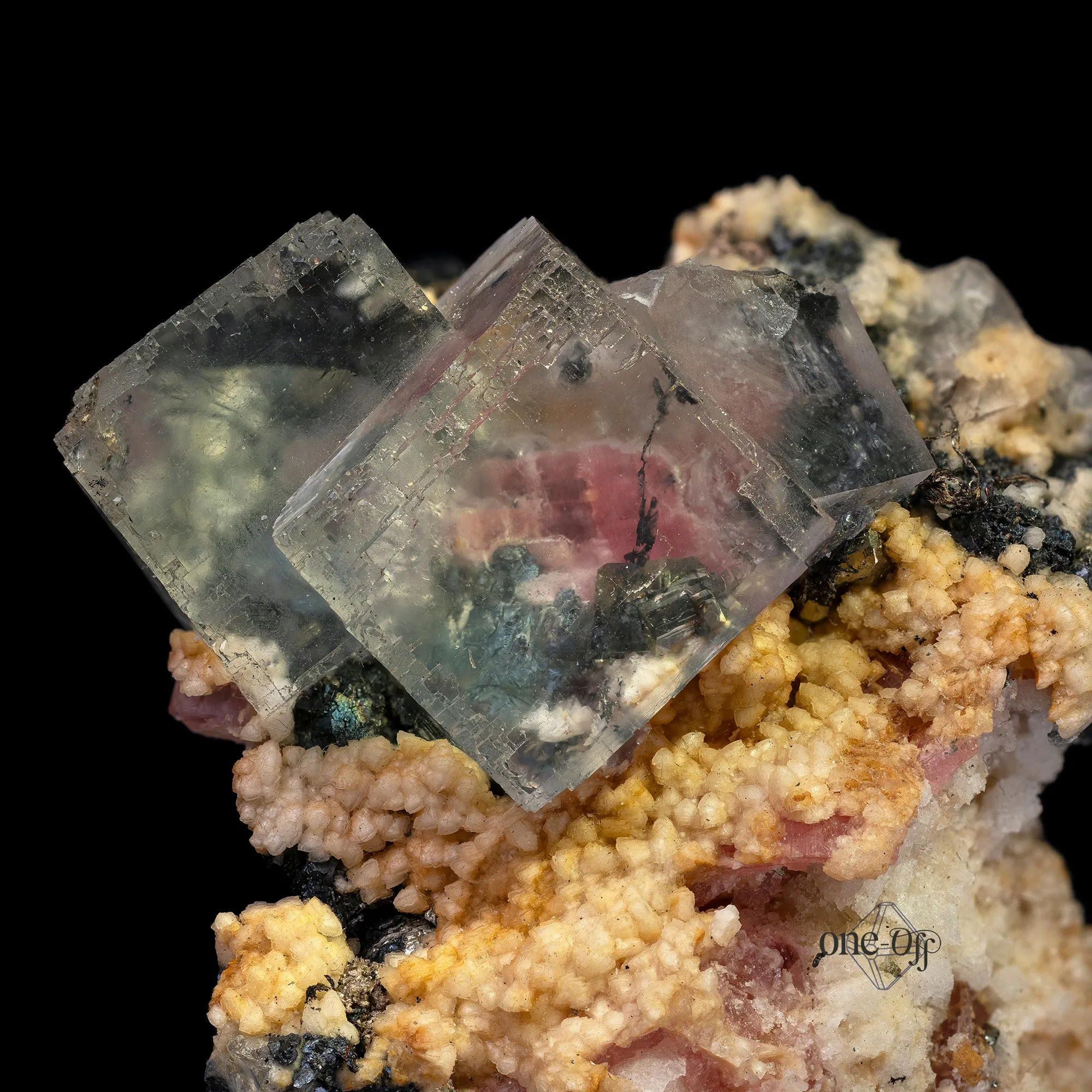 Fluorite w/ Rhodochrosite, Silver & Chalcopyrite - image 3