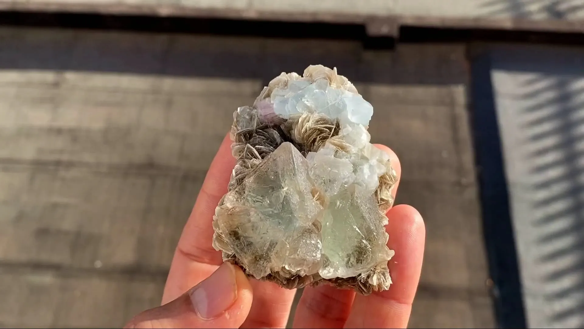 Fluorite with Aquamarine, Muscovite and pink Fluorapatite - image 5