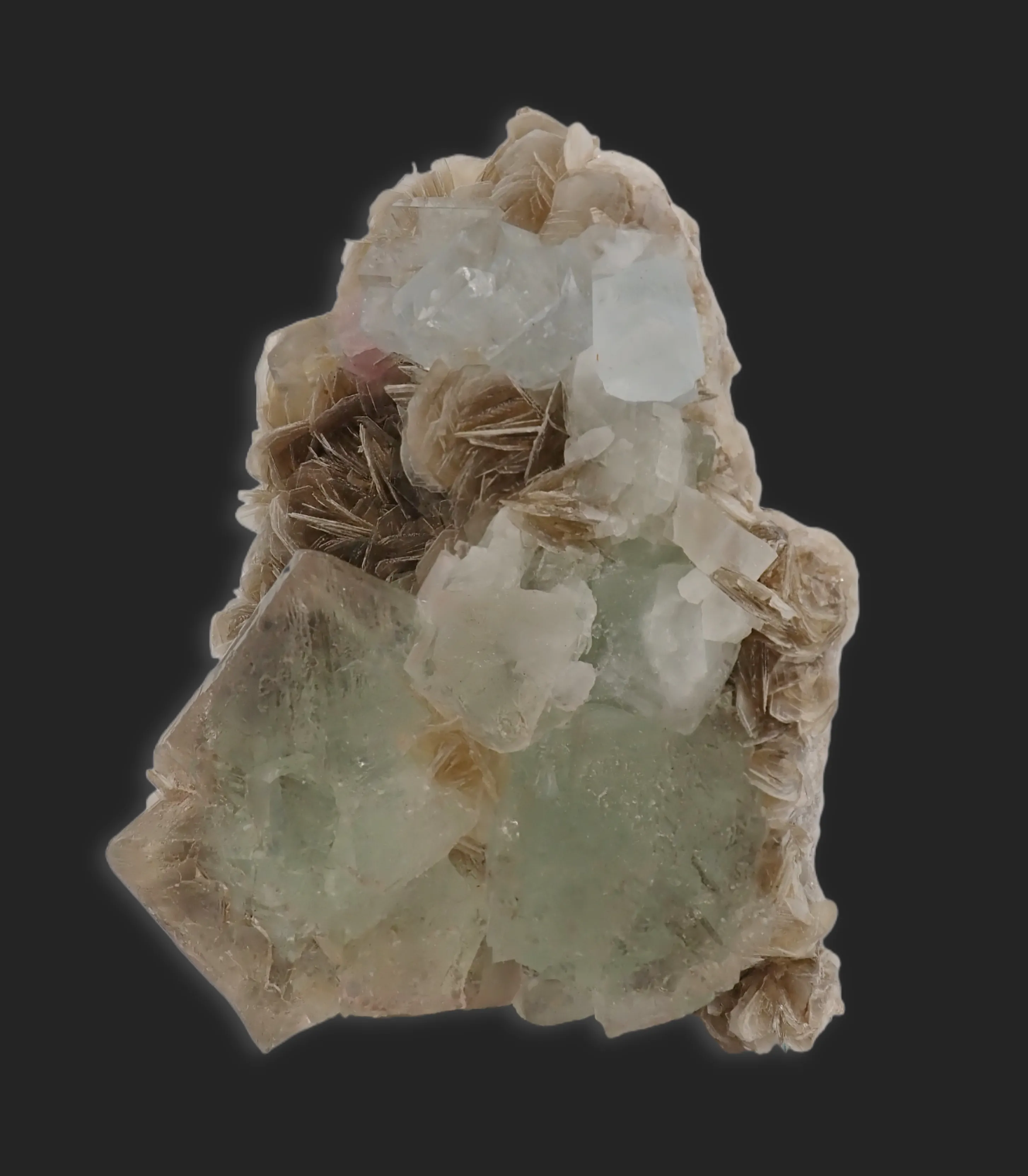 Fluorite with Aquamarine, Muscovite and pink Fluorapatite - image 4