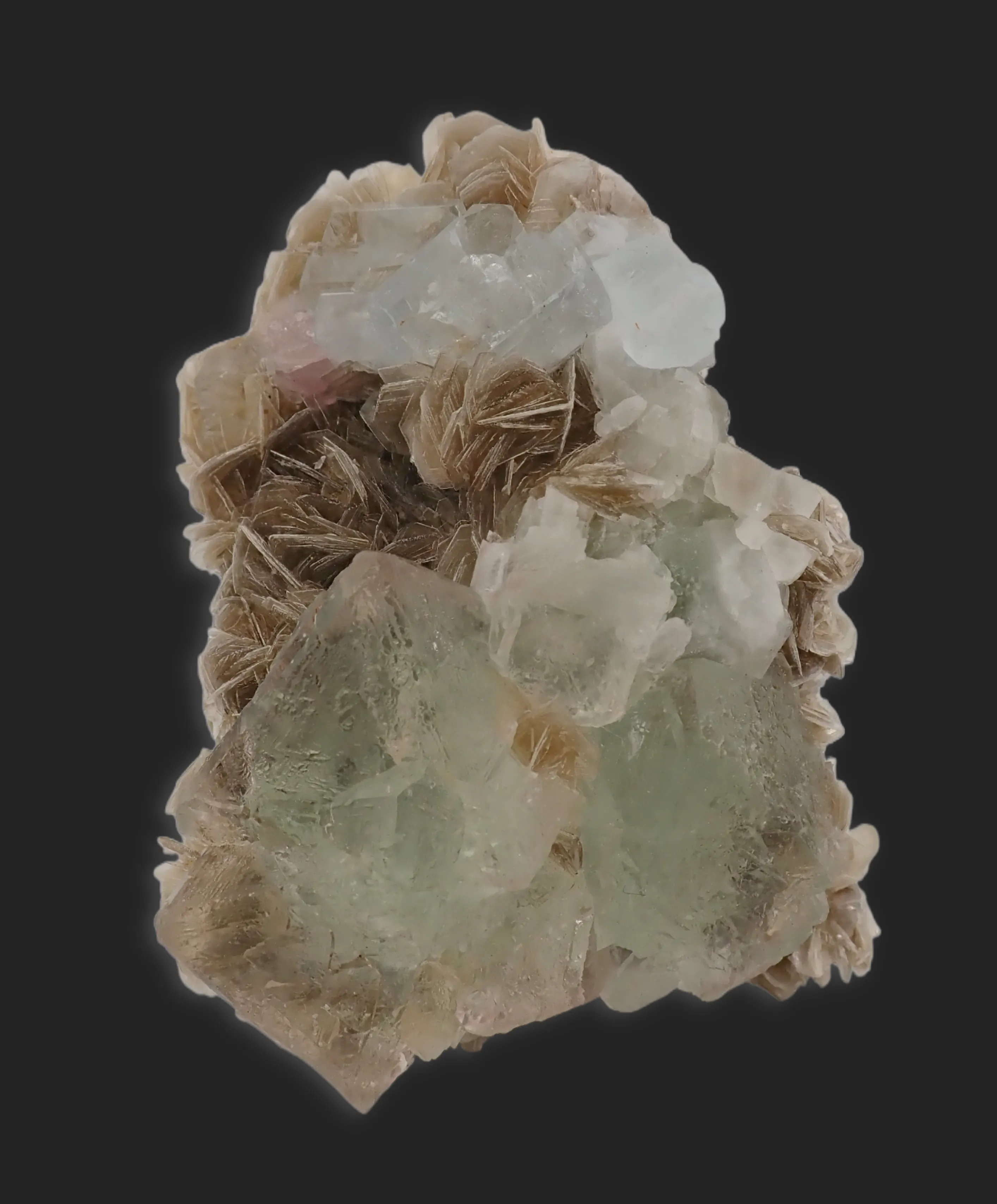 Fluorite with Aquamarine, Muscovite and pink Fluorapatite - image 2