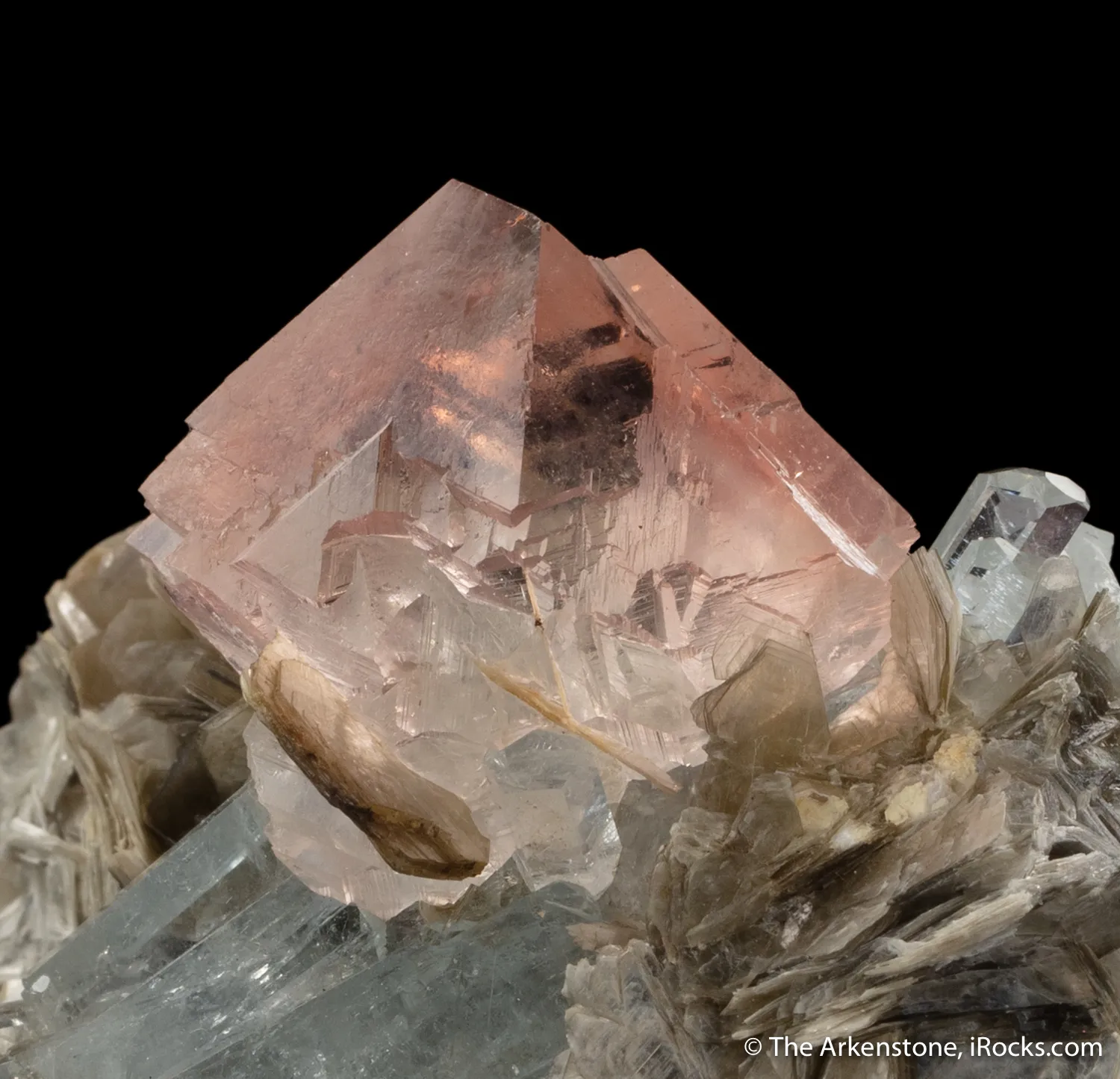 Fluorite with Aquamarine on Mica - image 8