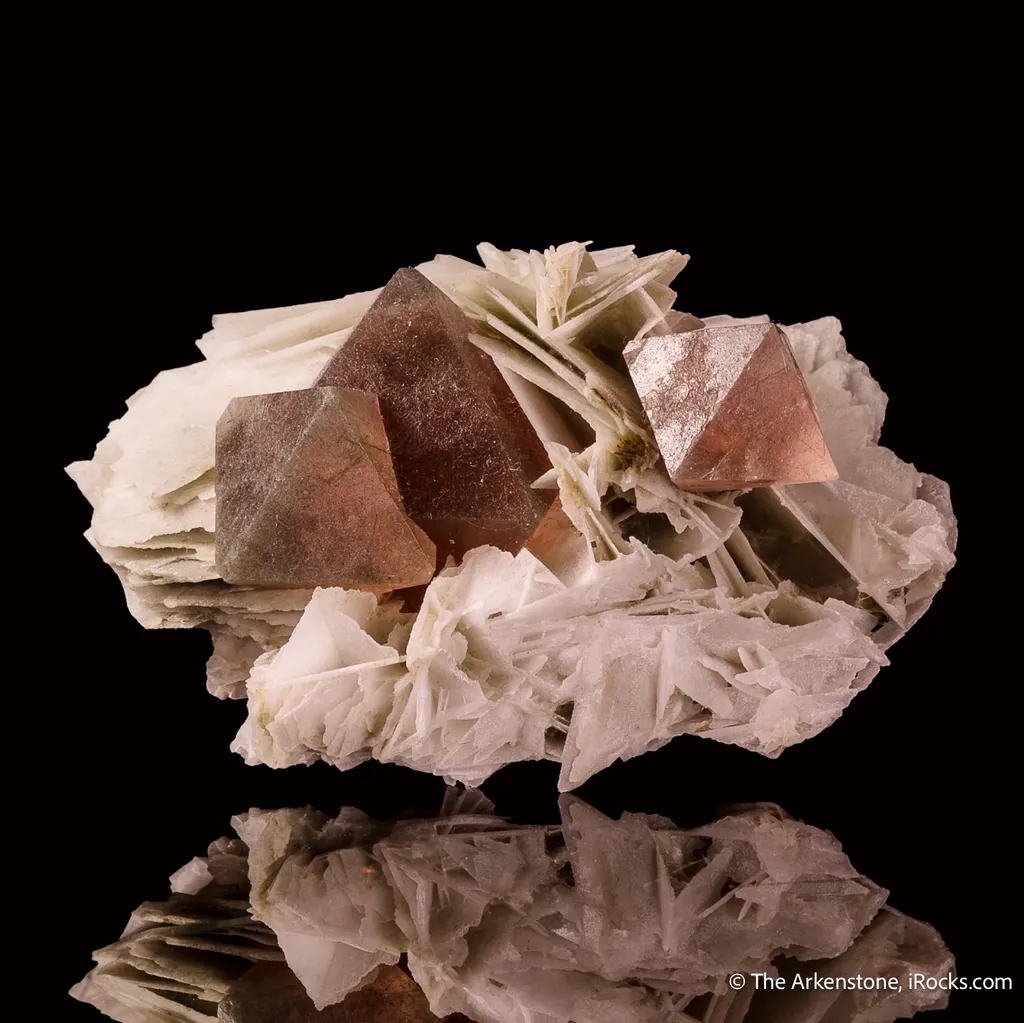 Fluorite with Byssolite inclusions, on Calcite - image 3