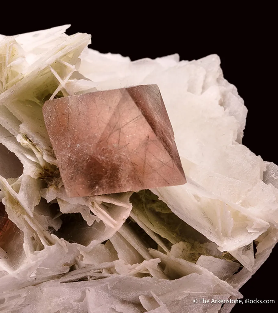 Fluorite with Byssolite inclusions, on Calcite - image 4
