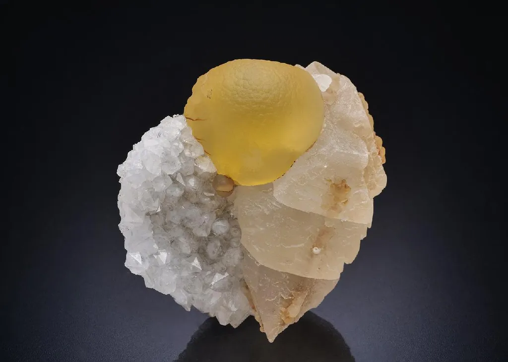 Fluorite with Calcite on Quartz image