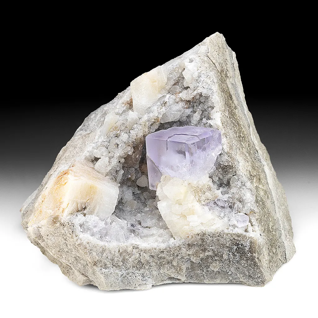 Fluorite with Calcite, Quartz image