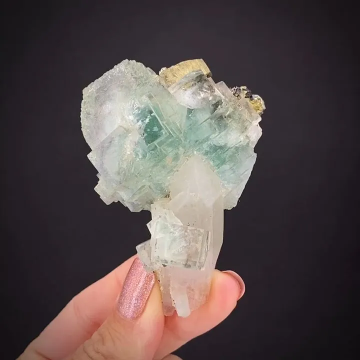 Fluorite with Chalcopyrite on Quartz image