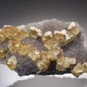 Fluorite with Dolomite, Pyrite Chalcopyrite, Quartz and Cinnabar inclusions - image 1