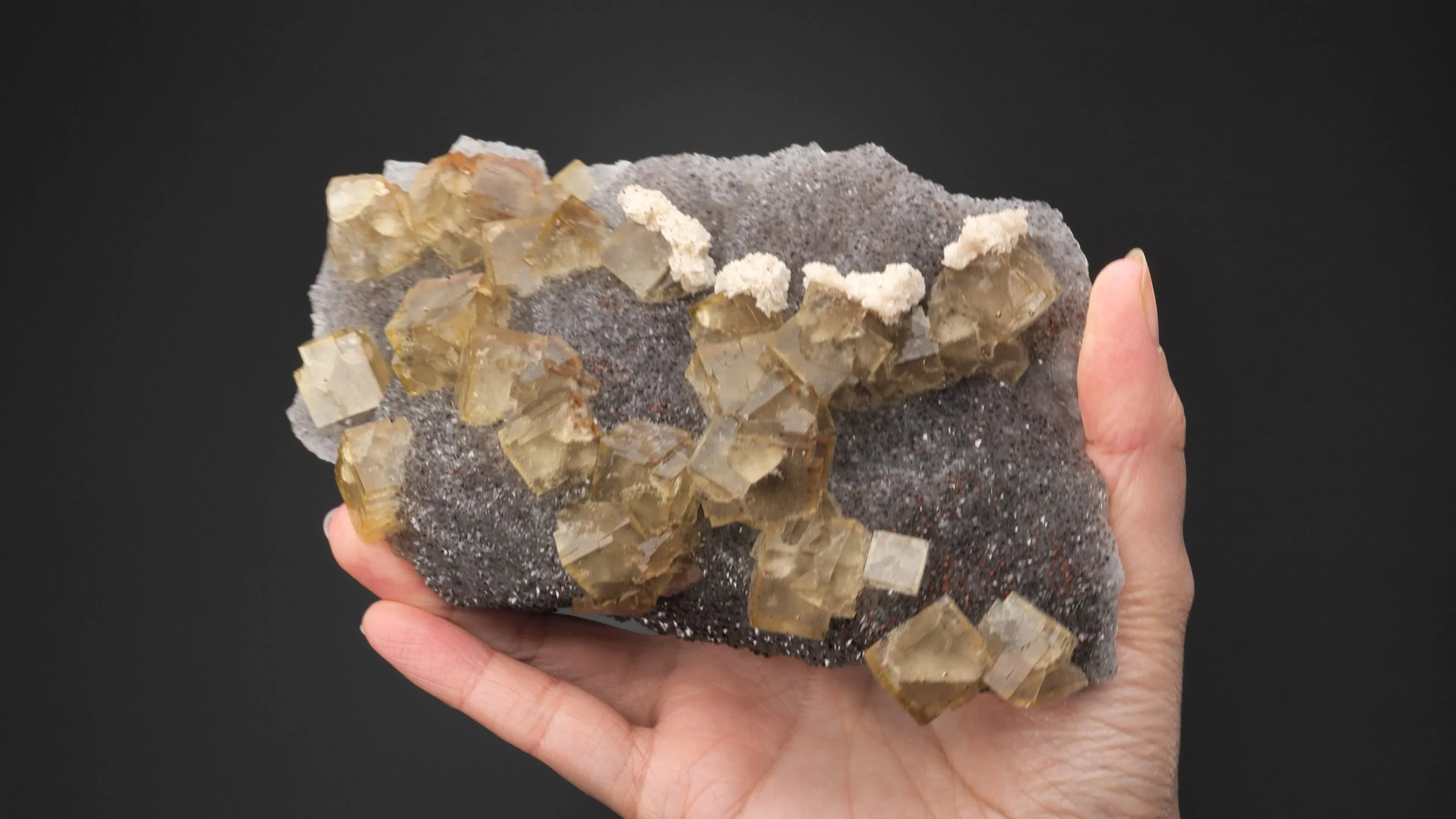 Fluorite with Dolomite, Pyrite Chalcopyrite, Quartz and Cinnabar inclusions - image 2