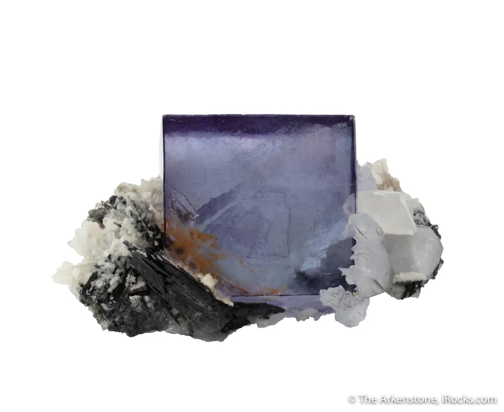 Fluorite with Ferberite, Quartz and Calcite image