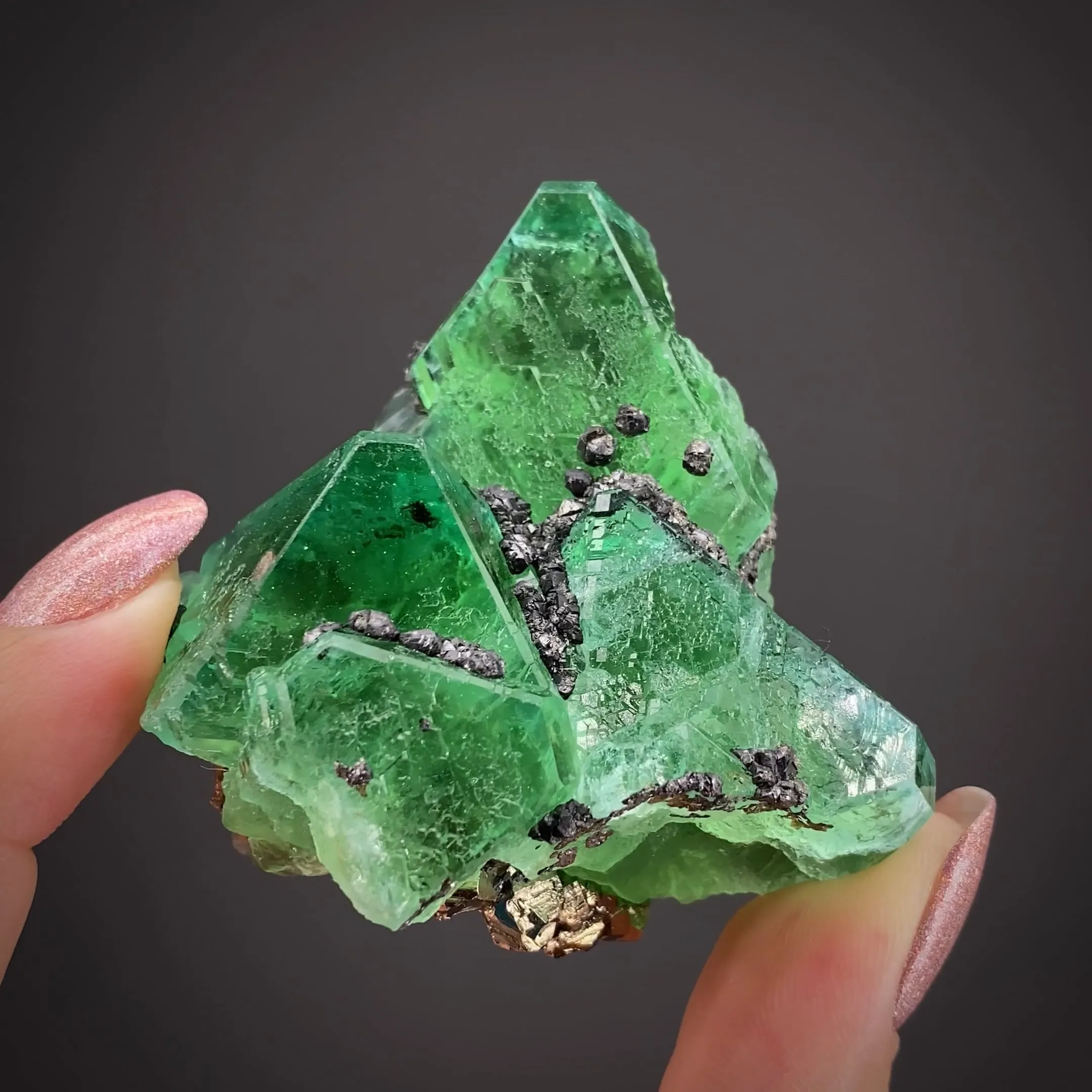 Fluorite with Geocronite on Pyrite - image 2