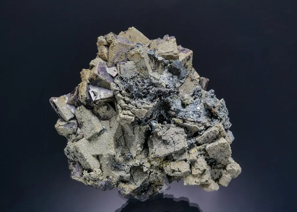 Fluorite with Pyrite, Marcasite, Acanthite Proustite, NATIVE Silver and PYROSTILPNITE image