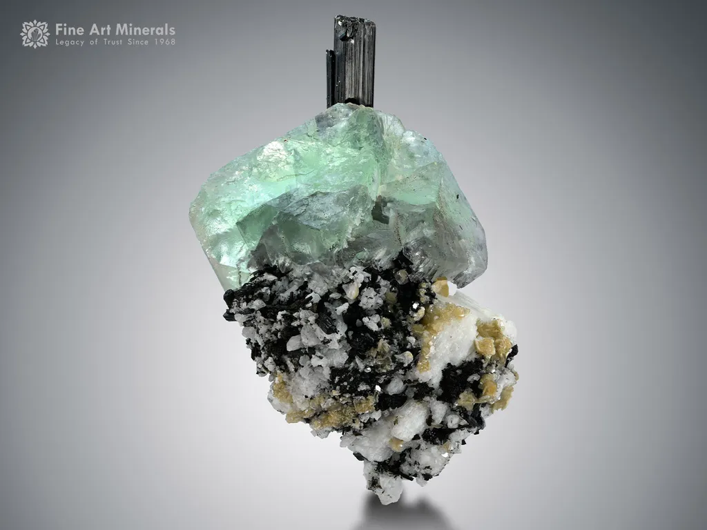 Fluorite with Schorl and Albite from Pakistan image