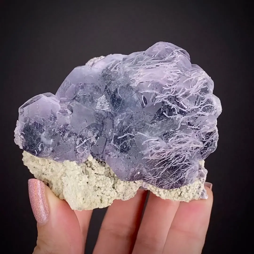 Fluorite with Strontianite and Boulangerite inclusions - image 2