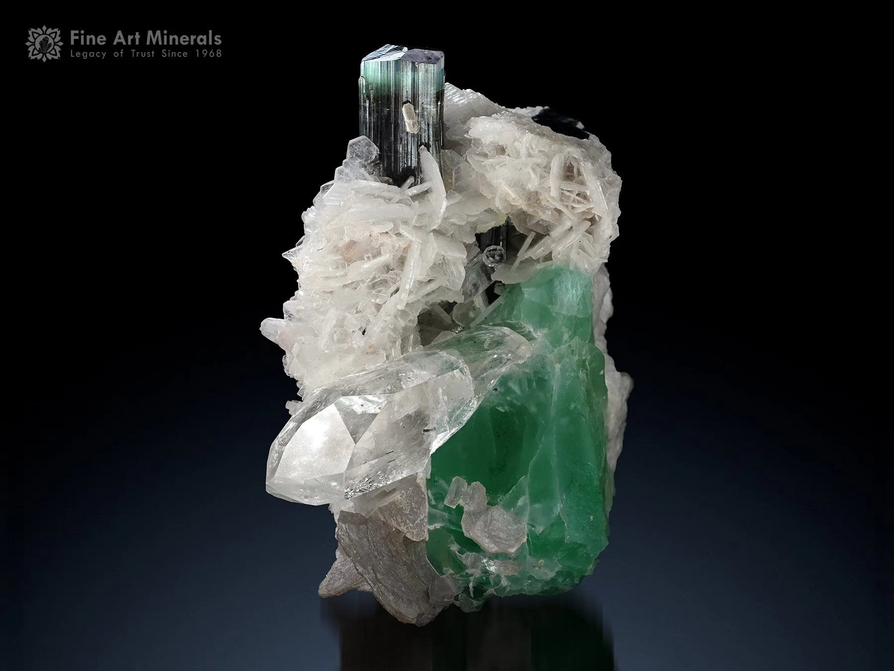 Fluorite with Topaz and Tourmaline on Albite - image 1