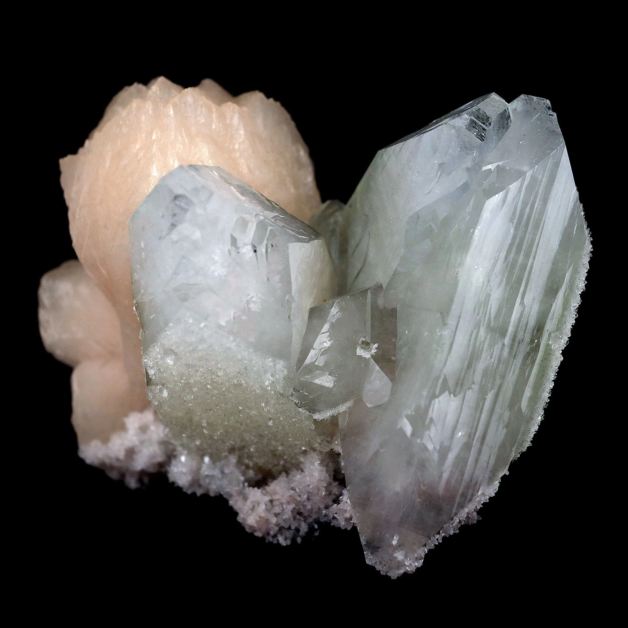 Fluro Apophyllite With Stilbite on Chalcedony Natural Mineral Specimen - image 3