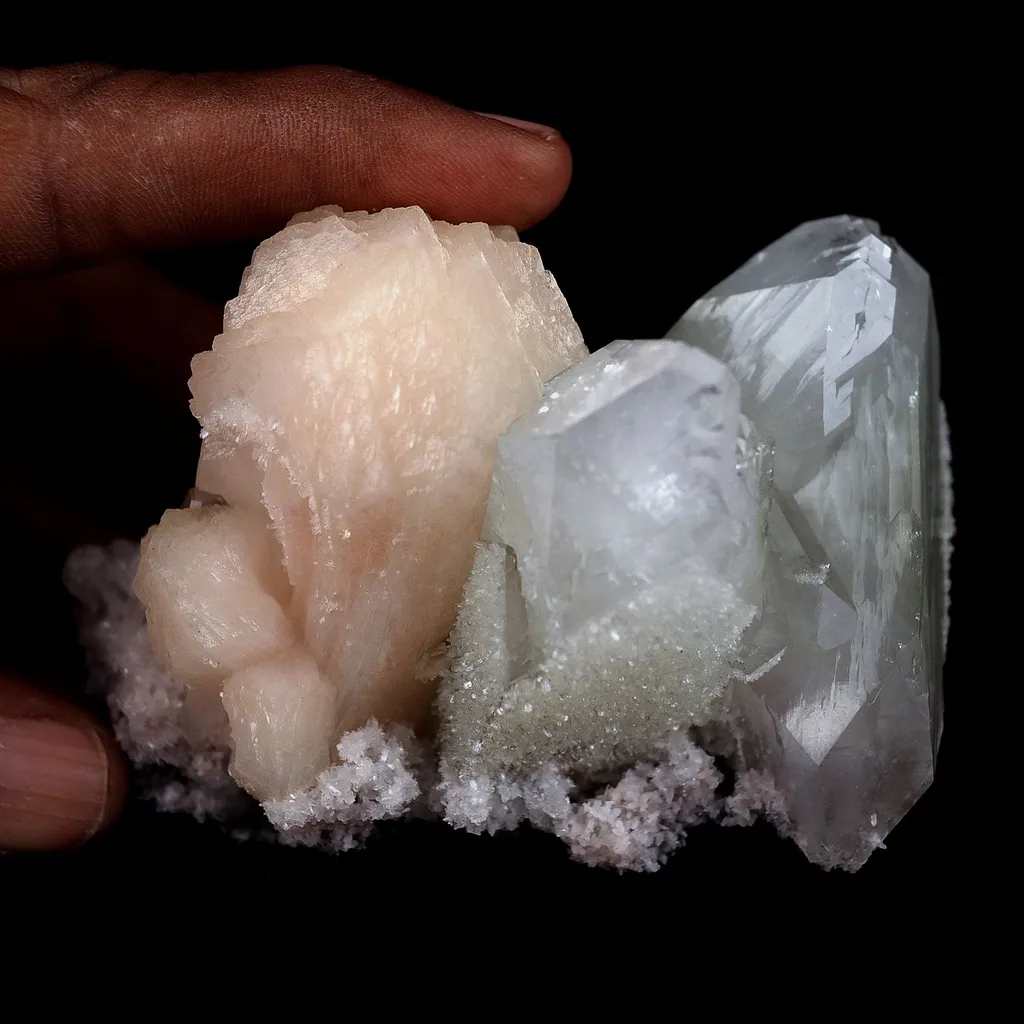 Fluro Apophyllite With Stilbite on Chalcedony Natural Mineral Specimen - image 4