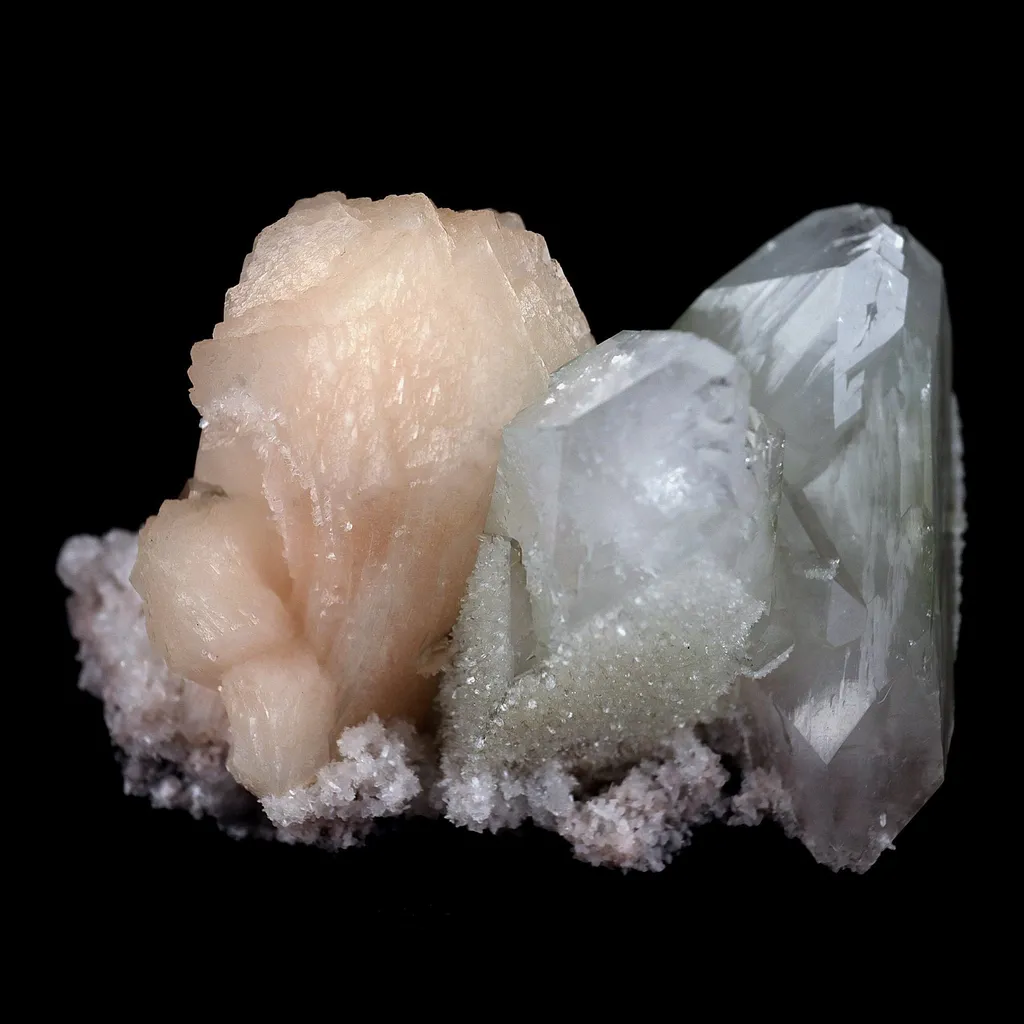 Fluro Apophyllite With Stilbite on Chalcedony Natural Mineral Specimen image