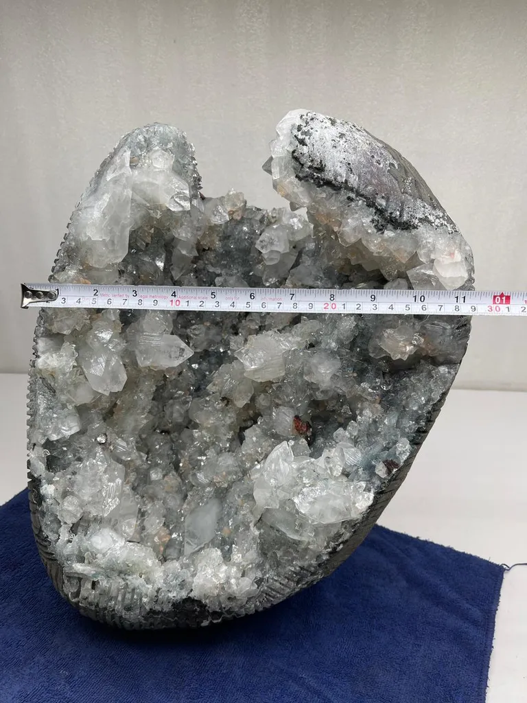 Fully Glossy Apophyllite Pointed Crystals With Stilbite On standing Semi-Geode