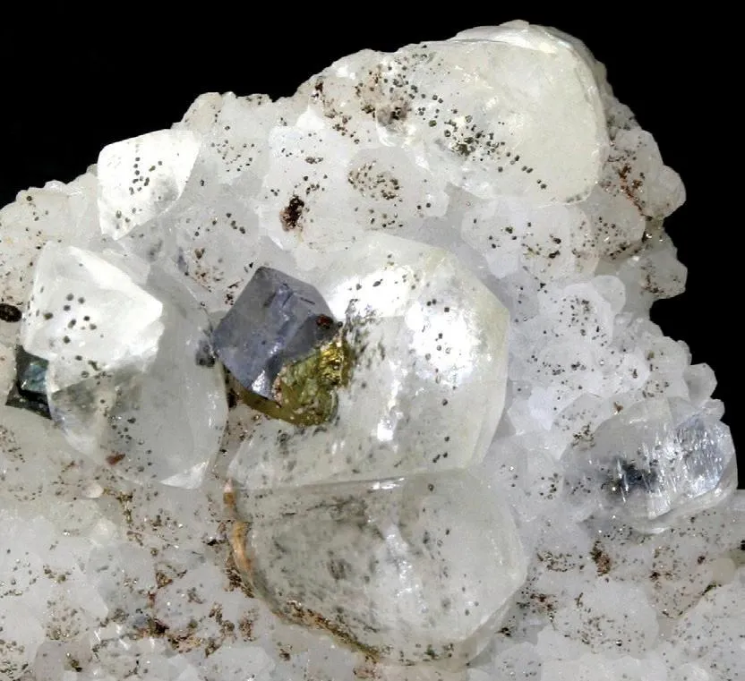 Galena, chalcopyrite, pyrite on calcite from USA, New Jersey, Haledon, Braen Quarry image