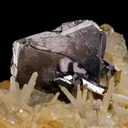 Galena (twinned) on Quartz with Fluorite & Calcite - image 6