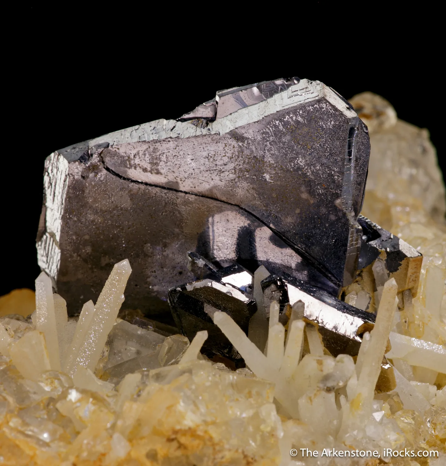 Galena (twinned) on Quartz with Fluorite & Calcite - image 6