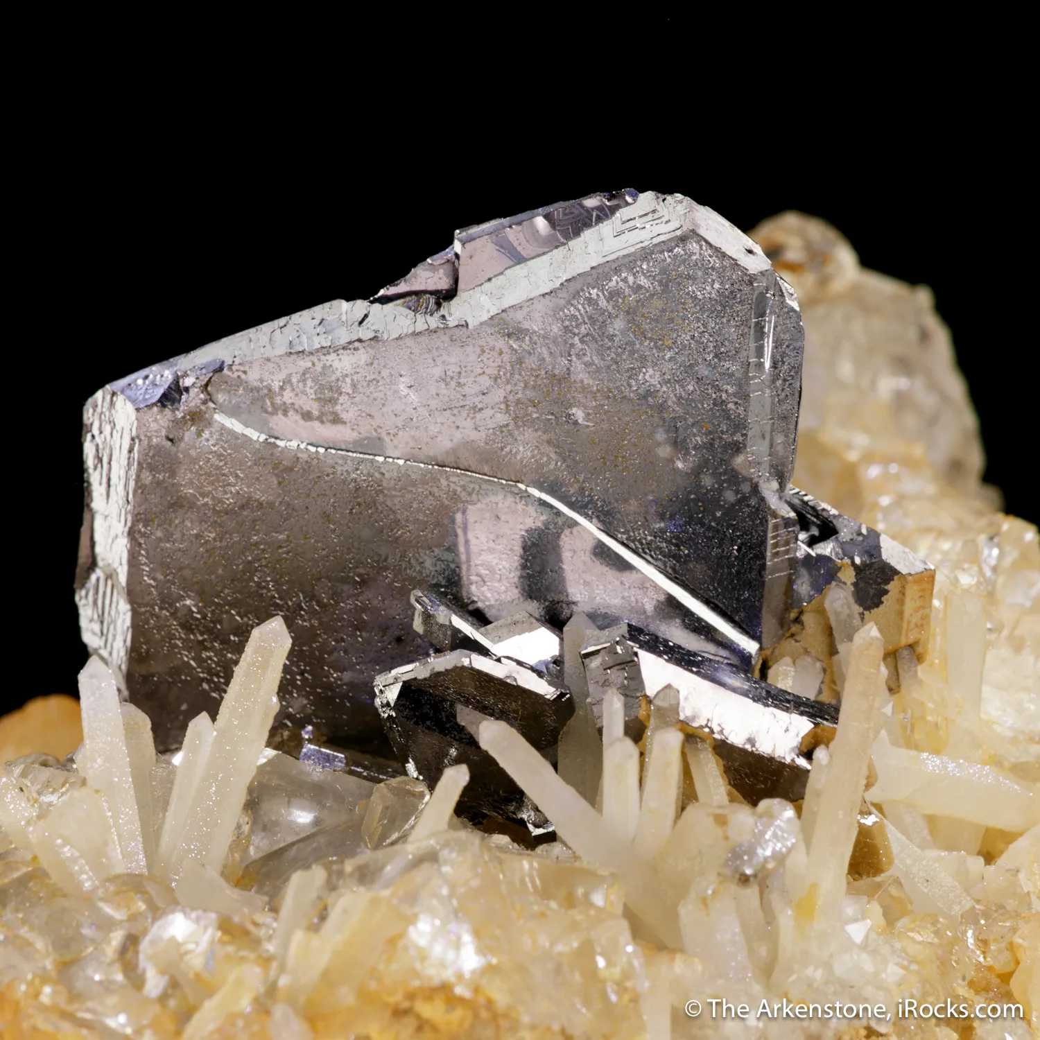 Galena (twinned) on Quartz with Fluorite & Calcite - image 5