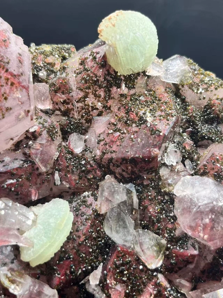 Garden Quartz (Hematite‑Stained Red Quartz) with Botryoidal Prehnite & Epidote, Hongxi Town, Meigu County, Liangshan, Sichuan Province, China - image 4