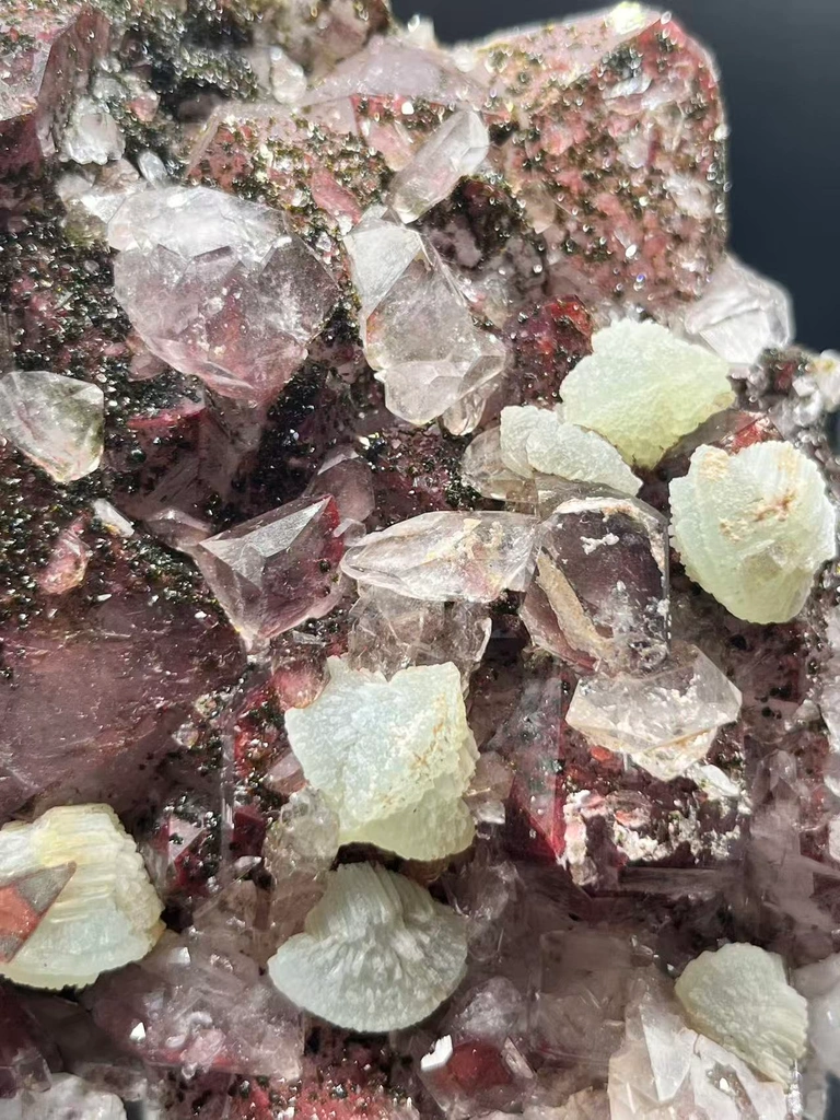 Garden Quartz (Hematite‑Stained Red Quartz) with Botryoidal Prehnite & Epidote, Hongxi Town, Meigu County, Liangshan, Sichuan Province, China - image 6