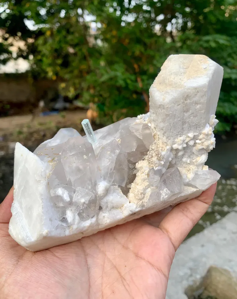 Gem Blue Aquamarine on Quartz and Feldspar from Pakistan image