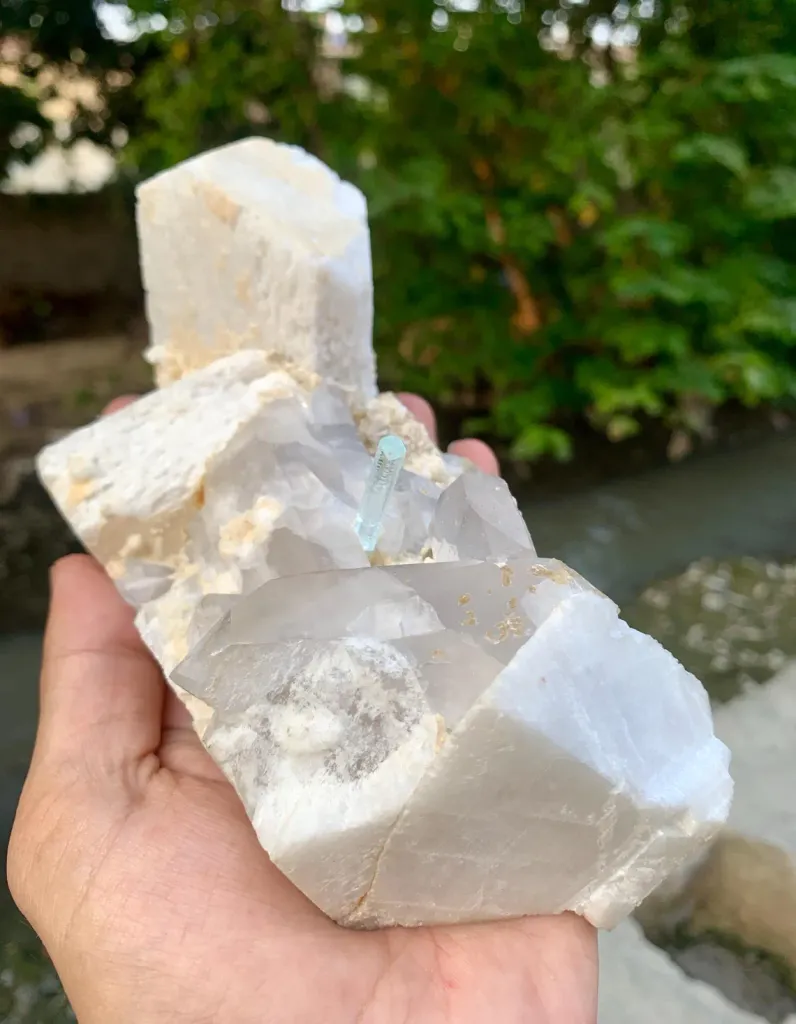 Gem Blue Aquamarine on Quartz and Feldspar from Pakistan - image 6