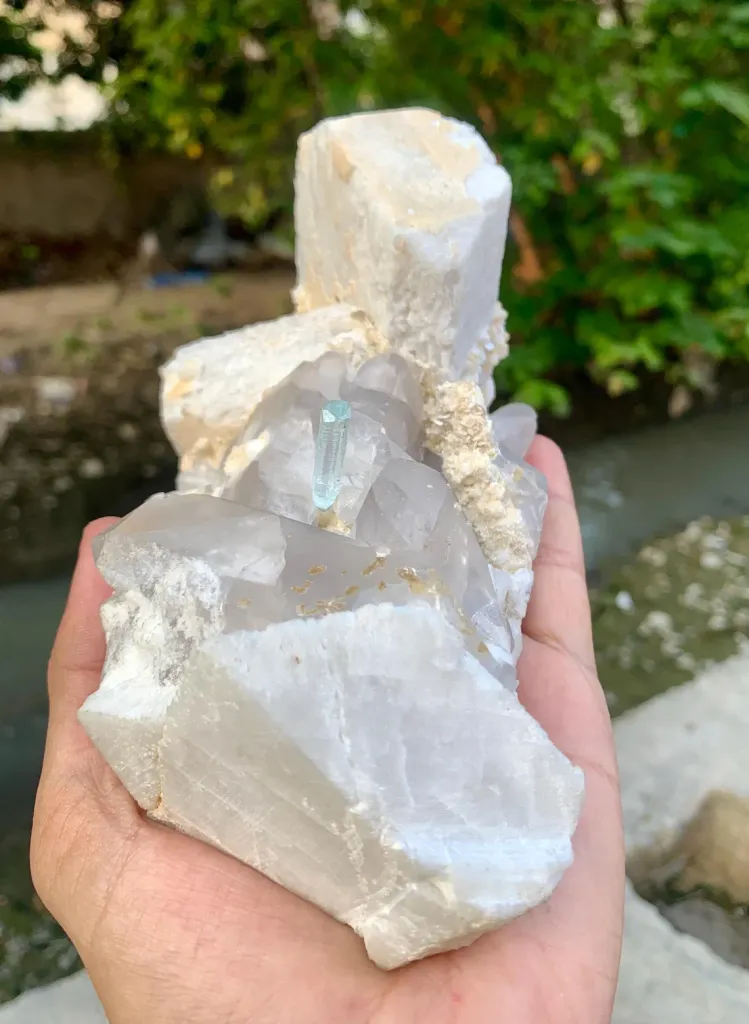 Gem Blue Aquamarine on Quartz and Feldspar from Pakistan - image 9