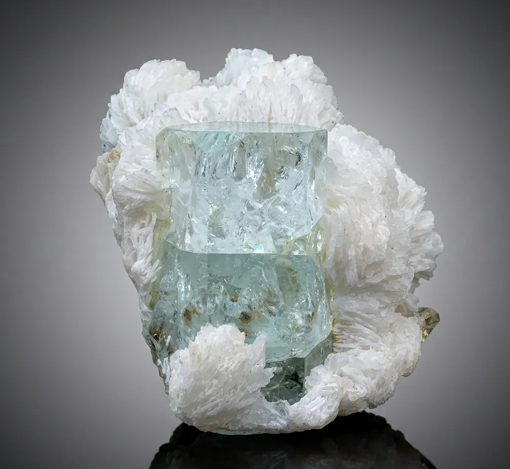 Gemmy Blue Aquamarine with Topaz and Apatite on Cleavelandite Albite from Pakistan image