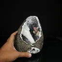 Gemmy Brown Heulandite with Coated Calcite Pillar & Chalcedony Stalactites in Natural Geode – Rare Zeolite Specimen - image 4