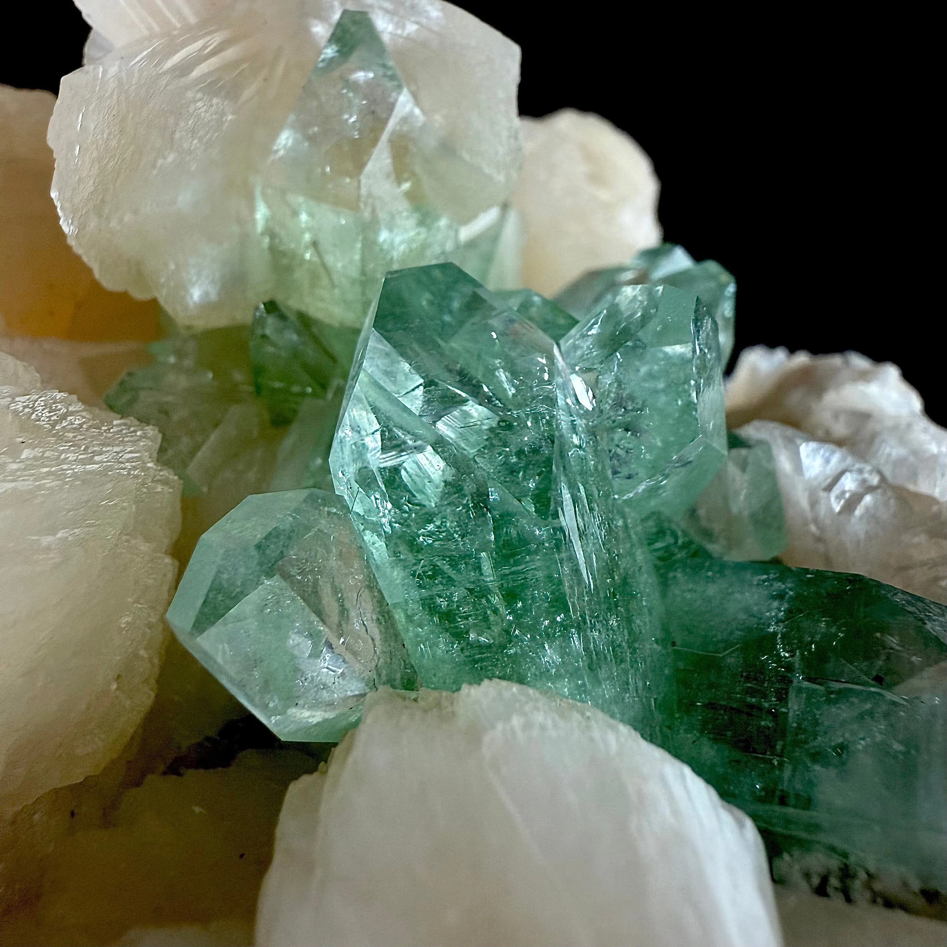 Gemmy Green Apophyllite on Stilbite | High Quality Mineral | Indian Mineral | Superb Minerals | Fine Mineral | Collectors Piece - image 2
