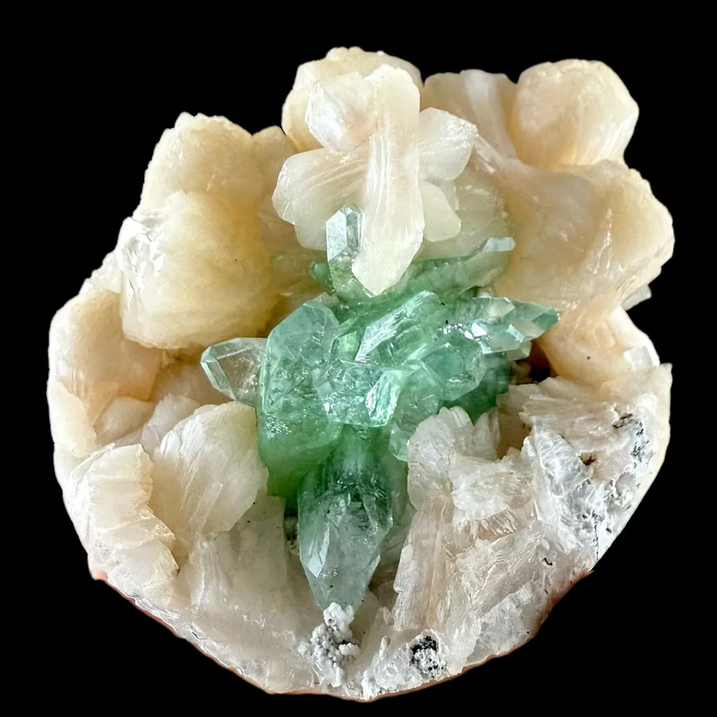 Gemmy Green Apophyllite on Stilbite | High Quality Mineral | Indian Mineral | Superb Minerals | Fine Mineral | Collectors Piece image