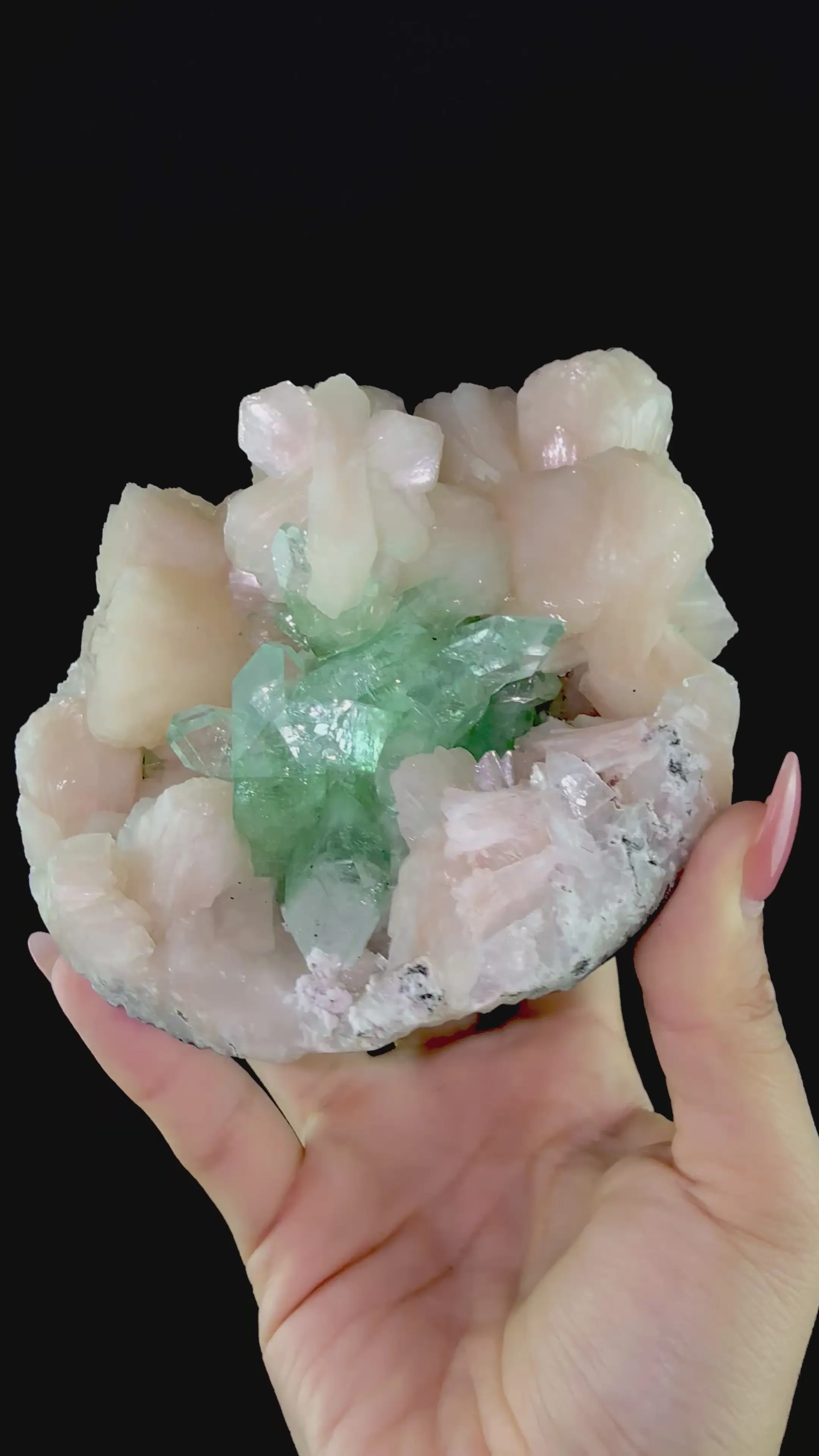 Gemmy Green Apophyllite on Stilbite | High Quality Mineral | Indian Mineral | Superb Minerals | Fine Mineral | Collectors Piece - image 5