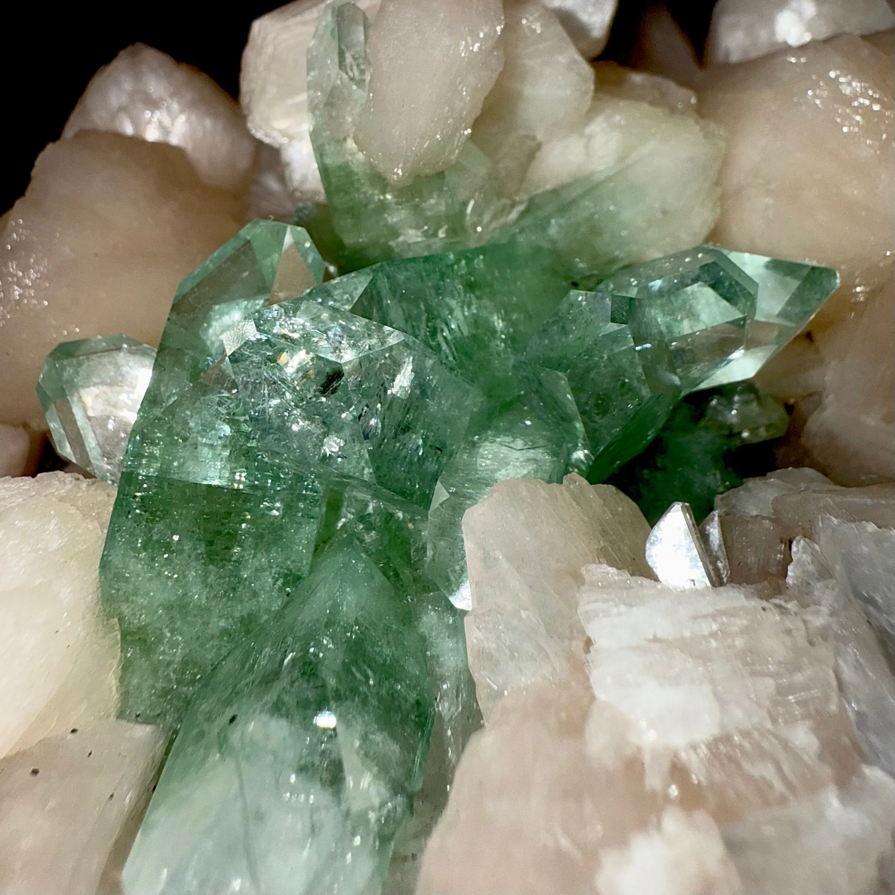 Gemmy Green Apophyllite on Stilbite | High Quality Mineral | Indian Mineral | Superb Minerals | Fine Mineral | Collectors Piece - image 3